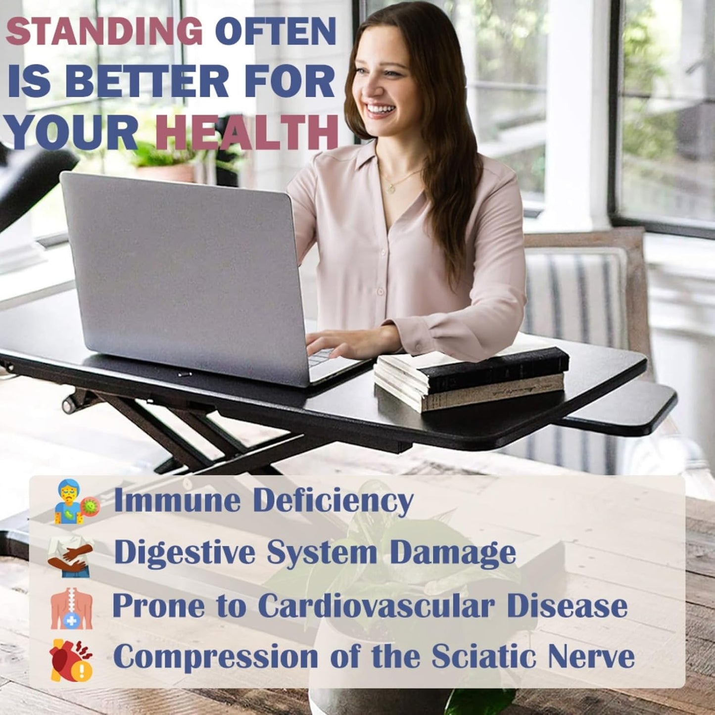 32 Inch Home Office Desk Converter Height Adjustable Sit to Stand Riser, Dual Monitor Laptop Workstation with Wide Keyboard Tray (Black)