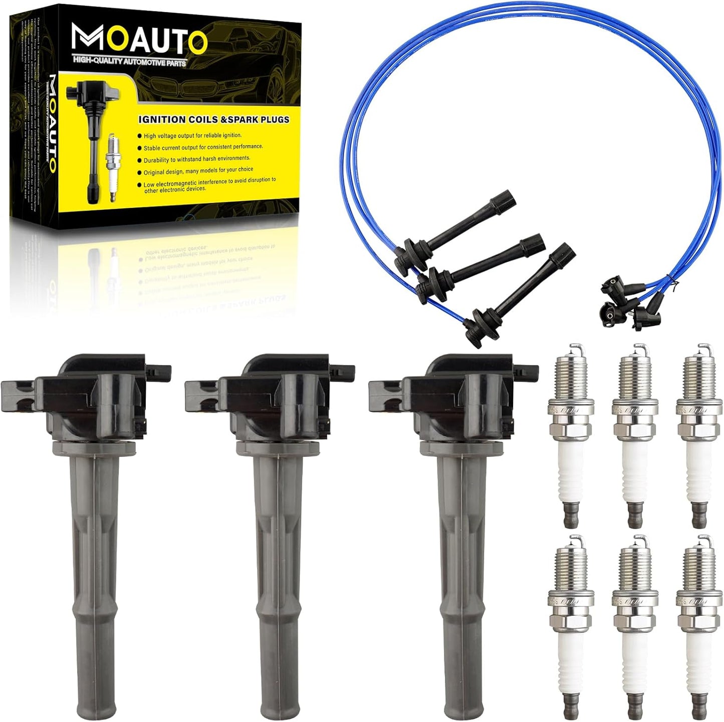 Set of 2 Ignition Coils Pack 9008019007 UF180 & 4 PCS Iridium Spark Plugs with Wire Set Compatible with Toyota Camry Solara RAV4 - L4 2.0 2.2