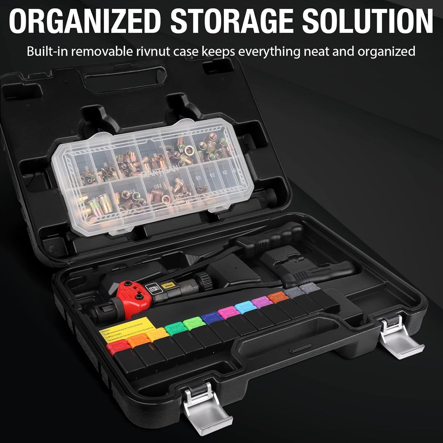 Rivet Nut Tool Kit,16-Inch Rivnut Tool Kit with 12 Metric and SAE Mandrels, 176Pcs Rivet nut Assortment Kit, Designed for Labour Saving