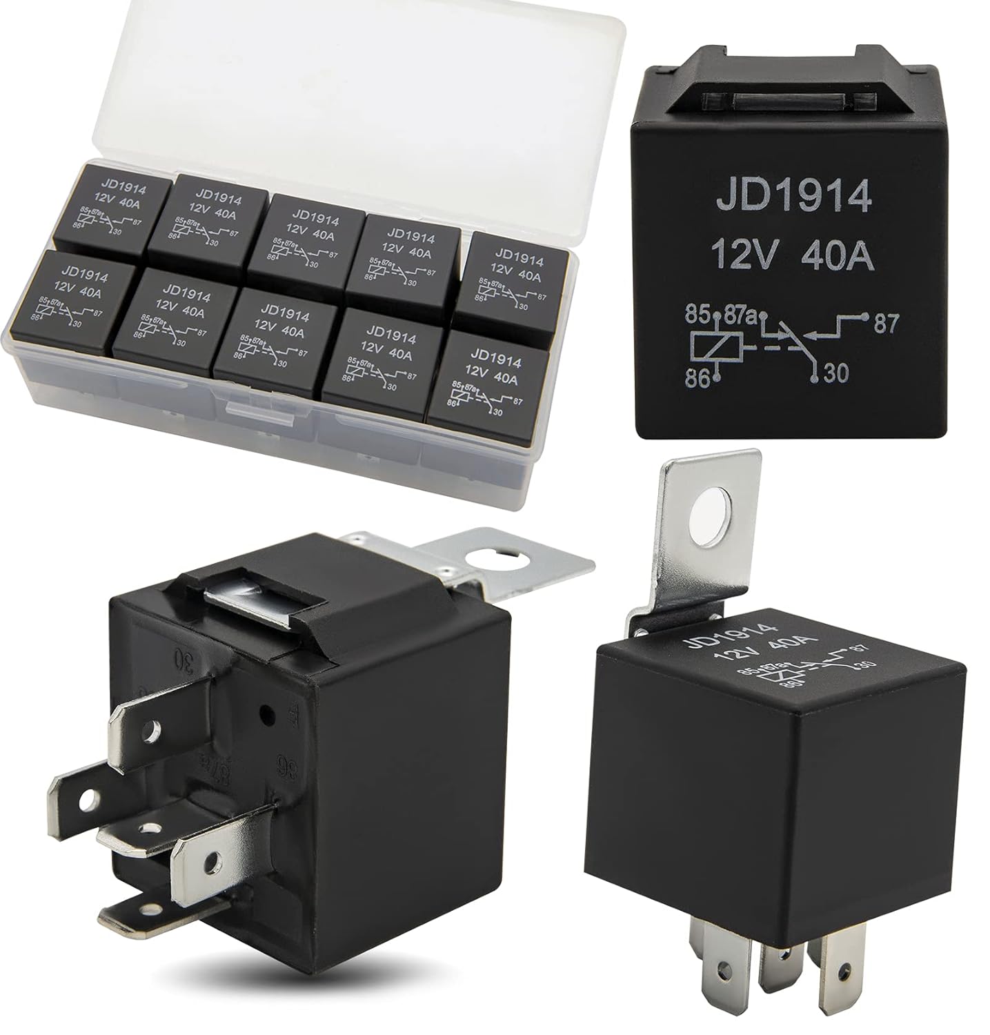 10 Pack 30/40 AMP Waterproof 5-Pin 12V Relay Switch （SPDT） for 12 Volt Automotive Marine Relays for Boats Auto Fan Cars