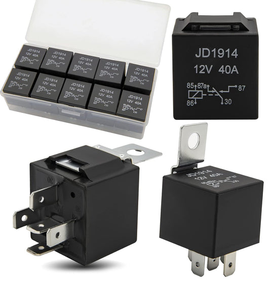 10 Pack 30/40 AMP Waterproof 5-Pin 12V Relay Switch （SPDT） for 12 Volt Automotive Marine Relays for Boats Auto Fan Cars