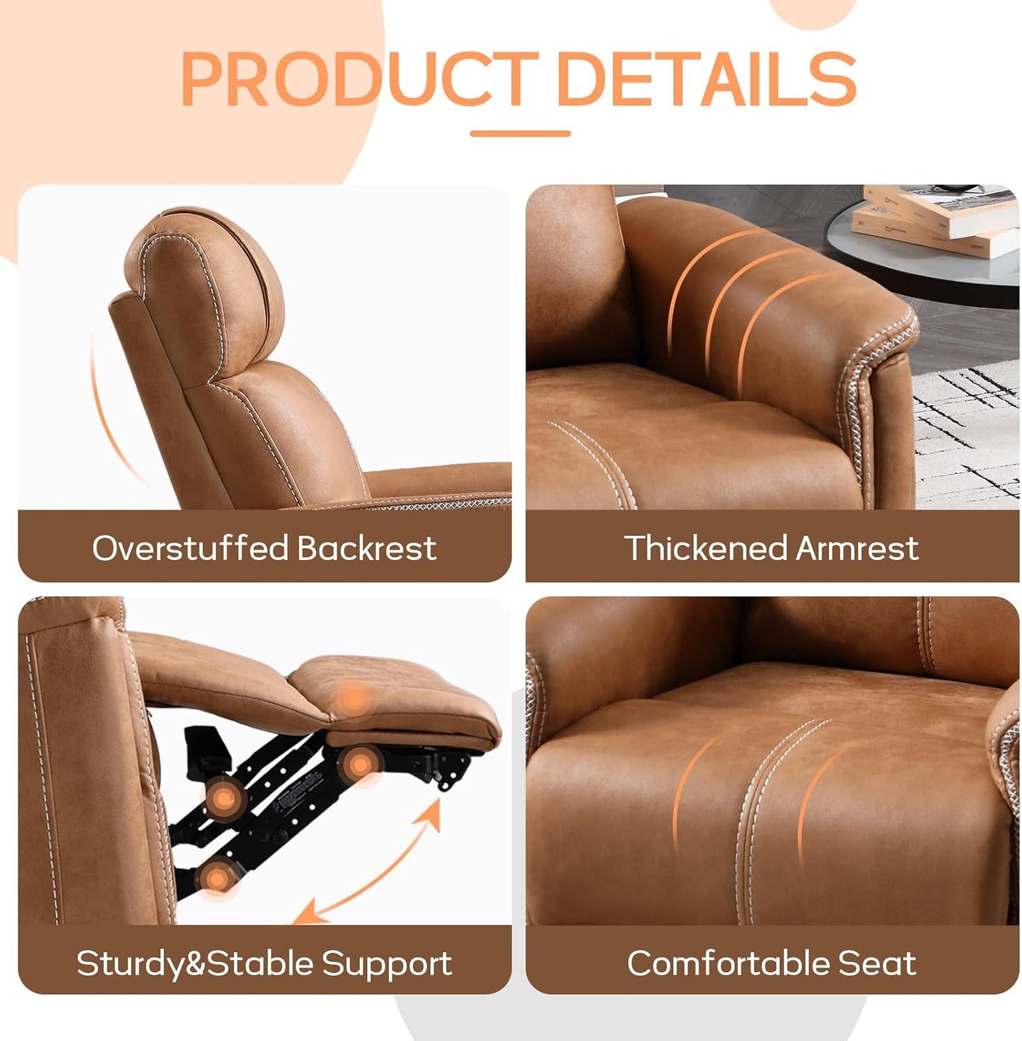 CANMOV Faux Leather Power Swivel Rocker Recliner,Glider Recliner for Nursery,Electric Swivel Rocker with USB Port,Upholstered Nursery Glider Reclining Sofa for Living Room,Brown