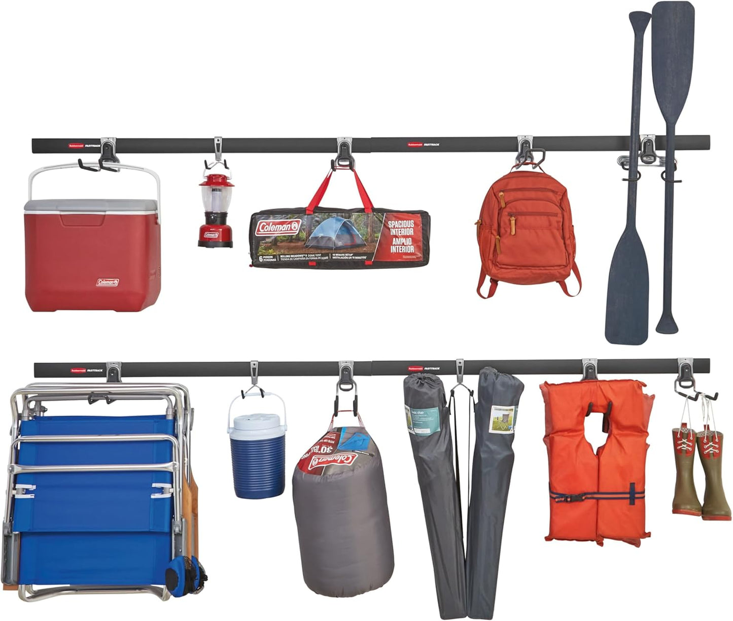 Rubbermaid 20-Piece FastTrack Garage Wall-Mounted Storage Kit 5 Rails and 15 Hooks for Home/House/Tool/Sports/Utility Purposes