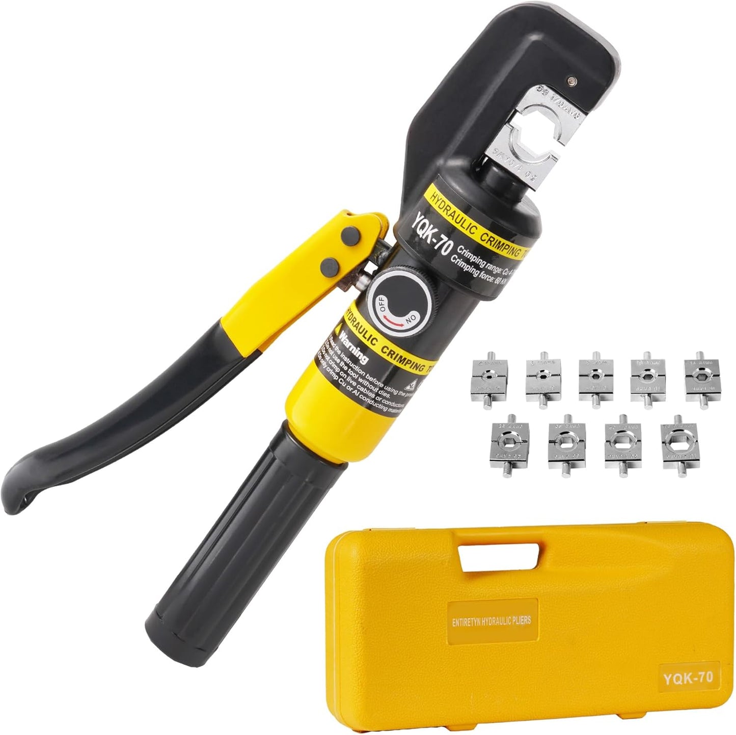 Cable Lug Crimping Tool, 6 AWG to 800 MCM Hydraulic Plier, 16 Ton Hand Crimping Tool for Wires, Terminal, Lug, Crimping Tool Kit with 12 Dies