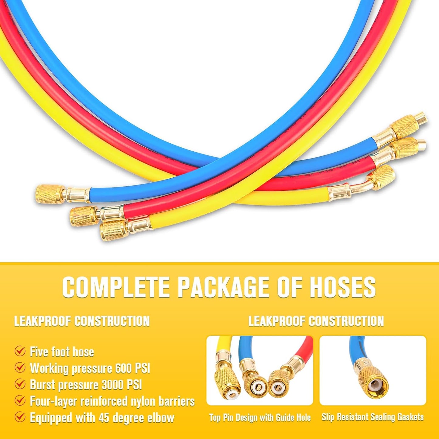 CMOOD AC Gauge Set R1234yf R134a Manifold Gauge Set for R1234yf R134a R404a Refrigerants, Automotive AC Manifold Gauge Set with Hoses Quick Couplers for Car Freon Charging & Evacuation