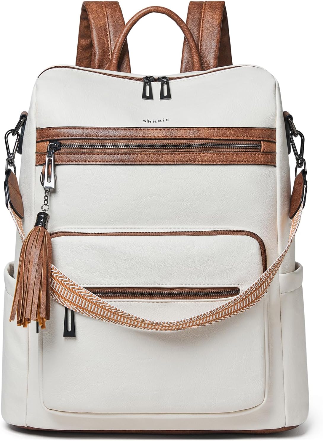 Shrrie 15.6 inch Laptop Backpack for Women,Large Leather Backpack Purse,Travel,Carry on,Water Resistant Casual Laptop Backpacks,College Backpack,Work Backpack for Women,Two-toned Brown