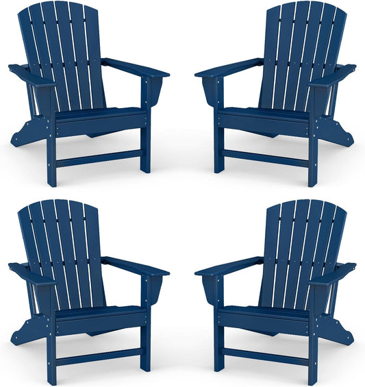 BRIOPAWS Adirondack-Chairs-Set of 4 | Fire Pit Chair | Oversized | HDPE Plastic | Weather Resistant | for Deck Outdoor Poolside Campfire | Blue