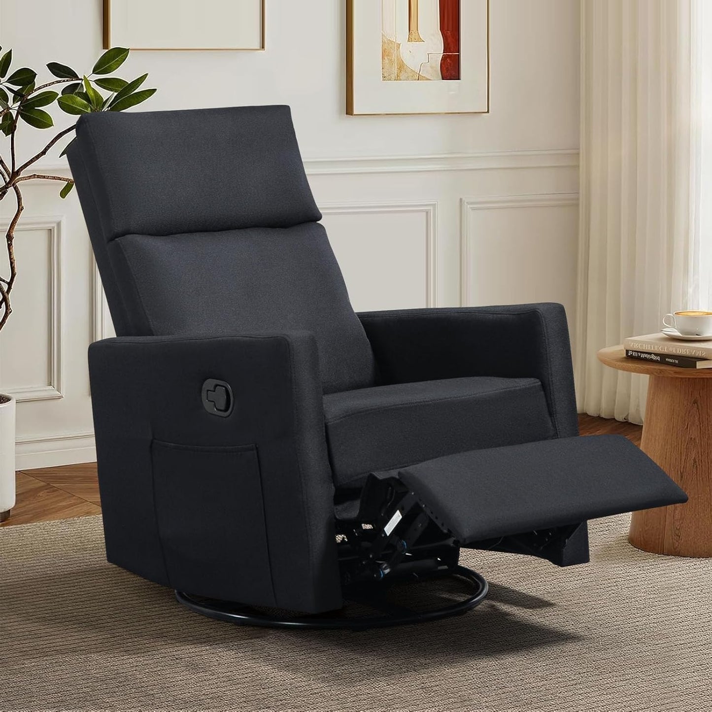 Swivel Rocker Recliner Chairs Set of 2, Upholstered Fabric Nursery Rocking Glider Chair with Adjustable Backrest and Footrest, Lay Flat Recliner Single Lazy Sofa for Living Room(Beige)