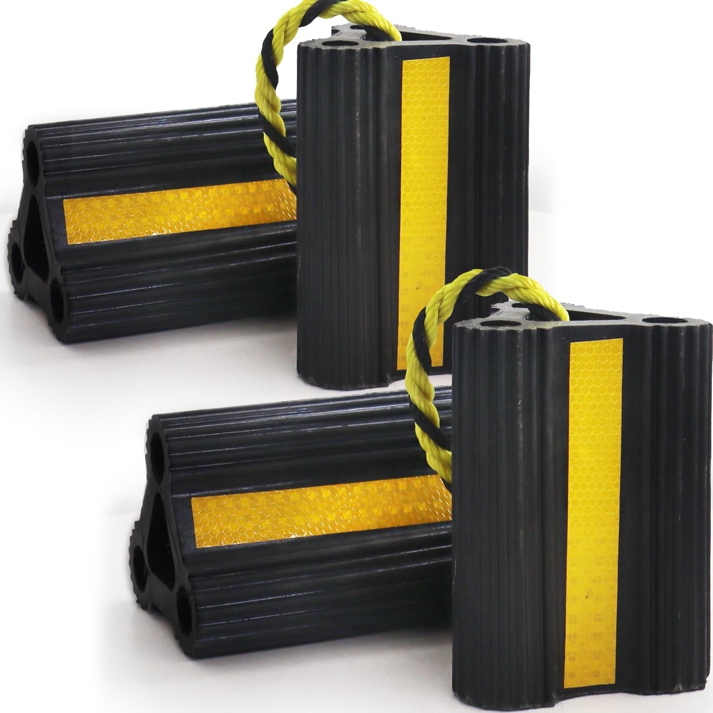 Wheel Chocks for RV Trailers 4Pair/8Pack with Rope, Rubber Tire Chocks Block Stopper with Reflective Strips for Camper Truck Car Wheel Immobilizers & Chocks, Travel Trailer RV Accessory