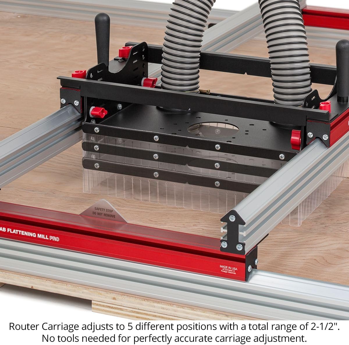 Woodpeckers Slab Flattening Mill Pro, Extended, 48"x134" Capacity, USA Made Wood Slab Leveling Jig, Integrated Dust Collection, Router Sled, Rails, Clamping Dogs