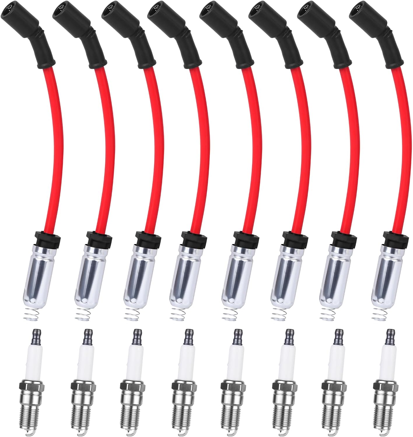 8 Pcs Spark Plug Wires Set & 41-110 Iridium Spark Plugs Compatible with 2000-2013 Chevy Silverado Tahoe Suburban GMC Sierra Yukon Cadillac Escalade 4.8 5.3 6.0 6.2 L, Replace for 41-162 9748HH 9748UU