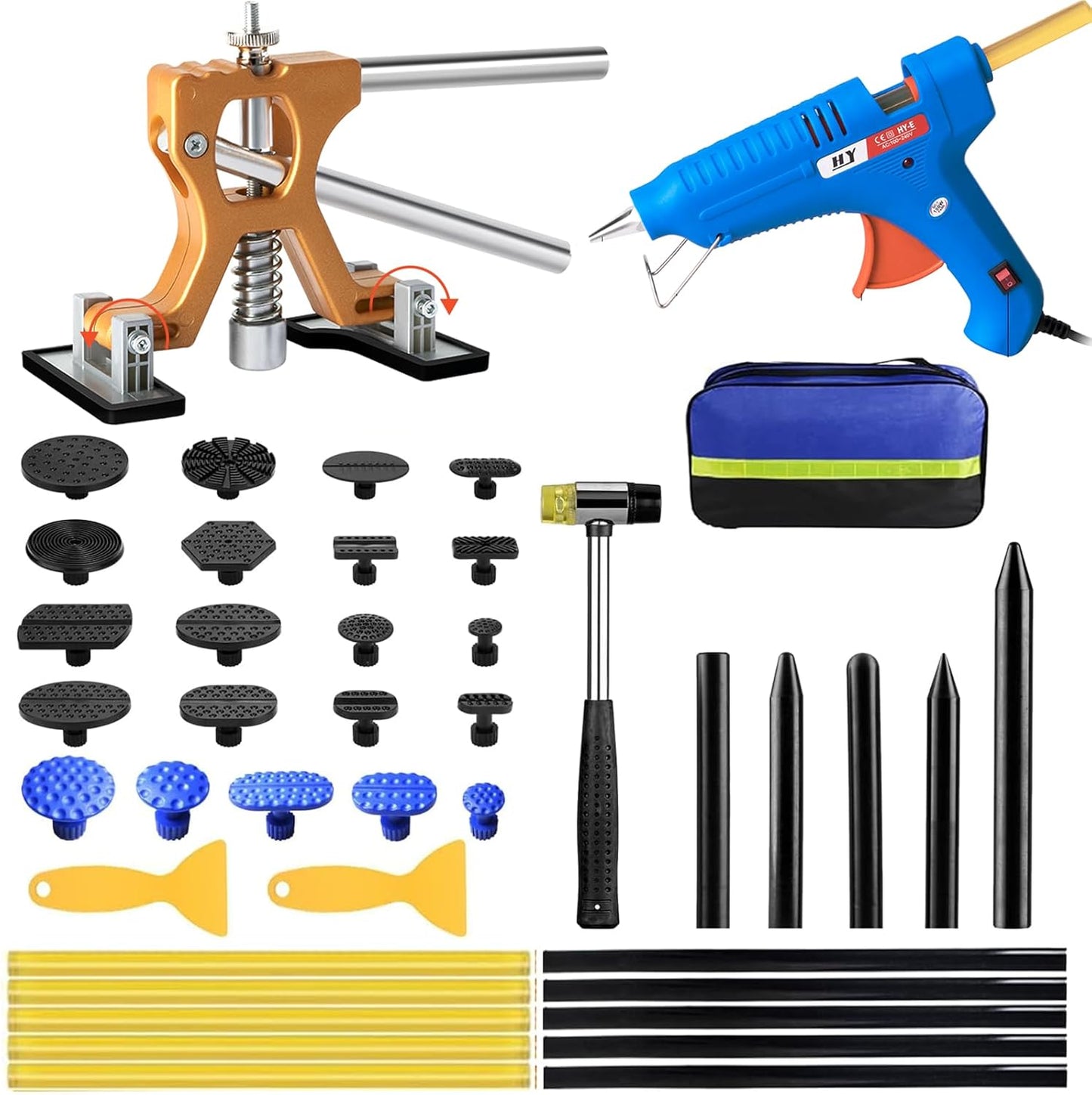 Car Dent Puller Kit, Painless Dent Removal Kit with Adjustable Dent Lifter, Hot Glue Gun, Dent Puller for Small Dents & Big Dents,Reusable Car Body Dent Repair Tool (Small & Big dent)