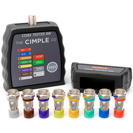 THE CIMPLE CO Coax Cable Tester, 8 Port, Wire Tracer, Continuity Tester, Test up to 8 Locations, Includes Color Coded Remotes, Mapper, Toner, Black