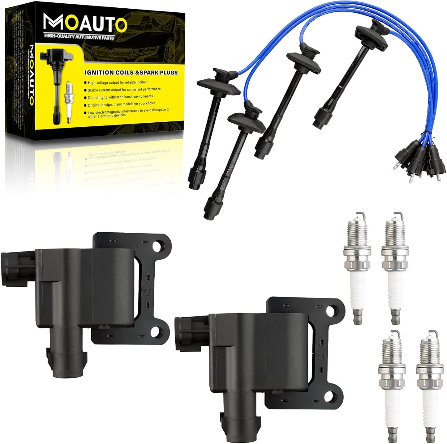 Set of 2 Ignition Coils Pack 9008019007 UF180 & 4 PCS Iridium Spark Plugs with Wire Set Compatible with Toyota Camry Solara RAV4 - L4 2.0 2.2