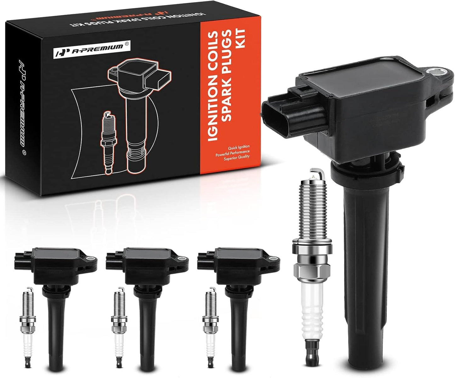 A-Premium Set of 4 Ignition Coil Pack and Iridium Spark Plugs Compatible with Toyota Yaris 2019, Yaris iA 2017-2018 & Scion iA 2016, 1.5L
