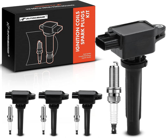 A-Premium Set of 4 Ignition Coil Pack and Iridium Spark Plugs Compatible with Toyota Yaris 2019, Yaris iA 2017-2018 & Scion iA 2016, 1.5L