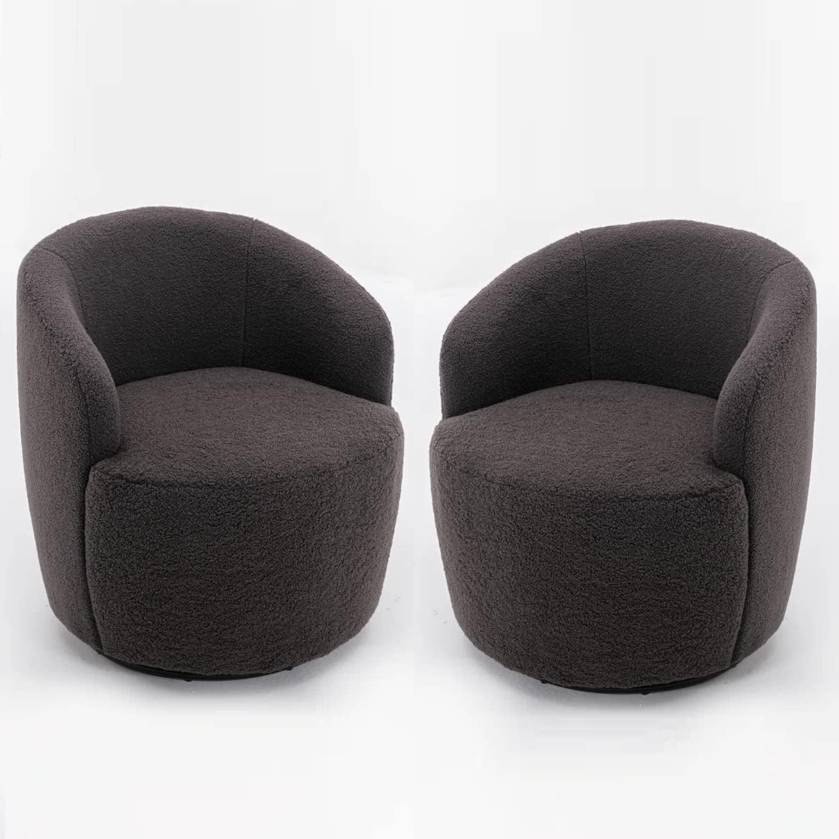 Set of 2 Teddy Fabric Swivel Accent Barrel Chair Armchair Upholstered Cozy Club Leisure Chair Single Sofa Reading Chair for Living Room Bedroom Conversation Areas Small Space (Coffee)