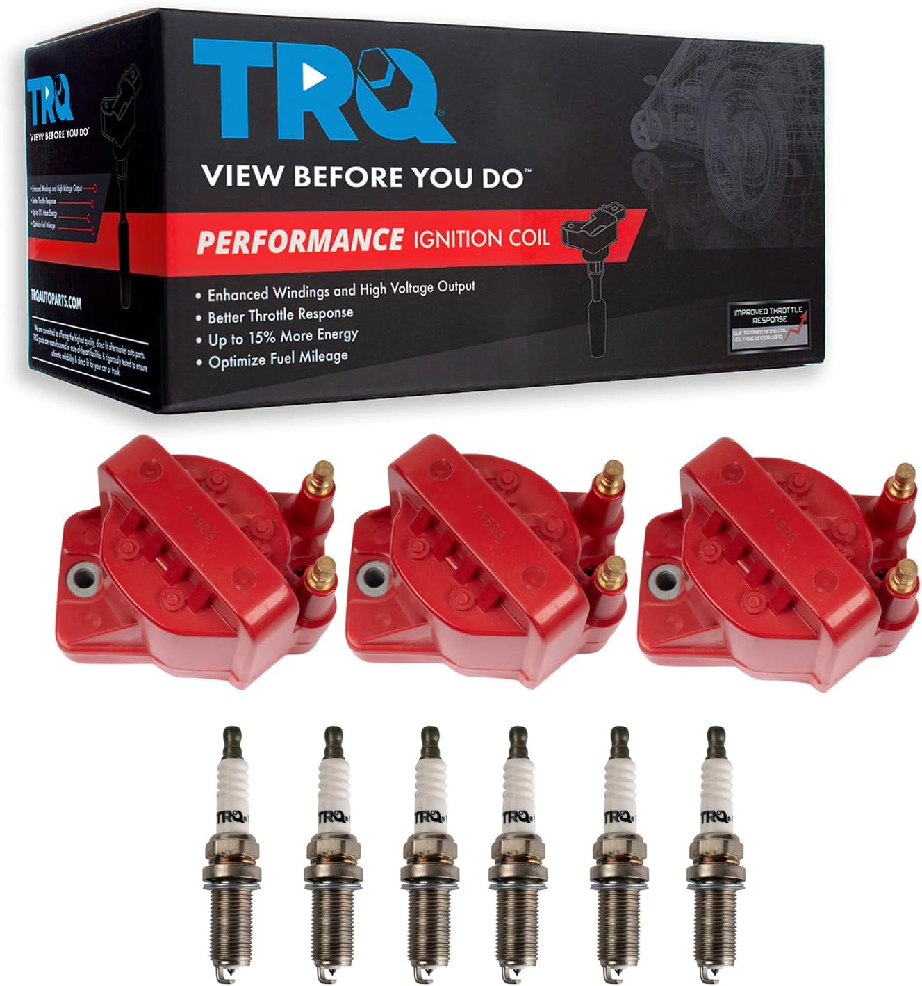 TRQ Ignition Kit Ignition Coil Spark Plugs Compatible with 92-01 Ford 91-97 Lincoln Mercury