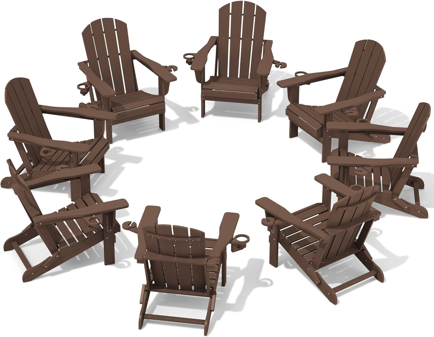 SERWALL Adirondack Chair with Cup Holders - Composite Adirondack Chairs Set of 8 HDPE Outdoor Chairs All Weather Use- Brown