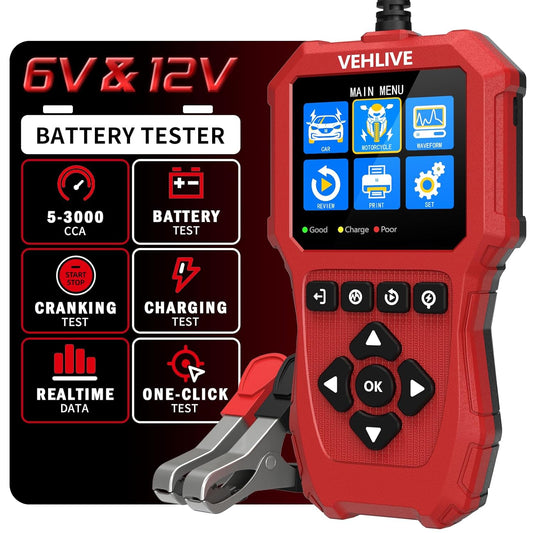 Car Battery Tester 6V 12V, 5-3000CCA Battery Load Tester, Automotive Alternator Tester Digital Auto Battery Analyzer Charging Cranking System Tester for Car Truck Motorcycle SUV ATV Boat Yacht