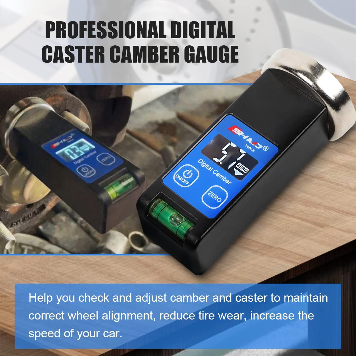 Camber Gauge Digital Wheel Alignment Tool -90° to +90° Wide Range Wheel Alignment & Balancing Tools Accurate Caster Camber Gauge with Digital Display & Powerful Magnet & Positioning Bubble & Reset Key