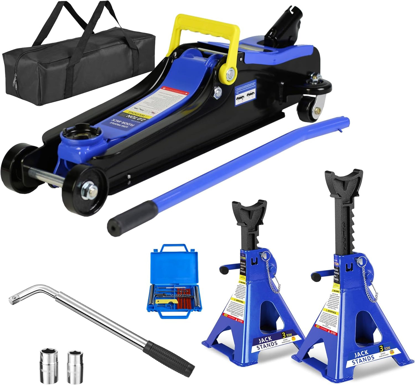 3 Ton Low Profile Floor Jack, Professional Low Profile Hydraulic Jack, Heavy Duty Steel Racing Floor Jack with Dual Piston Quick Lift Pump, 3 Ton (6,600 lb) Capacity, Lift Range 3.3"-18.5"