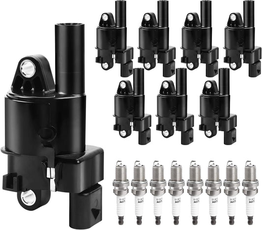 Round Ignition Coil Packs Spark Plugs fit for V8 5.3 6.2 2014 2015 2016 2017 2018 2019 2020 Chevy Silverado 1500 Suburban Tahoe Corvette Camaro, GMC Sierra Yukon XL, Cadillac Escalade CTS ESV, UF742