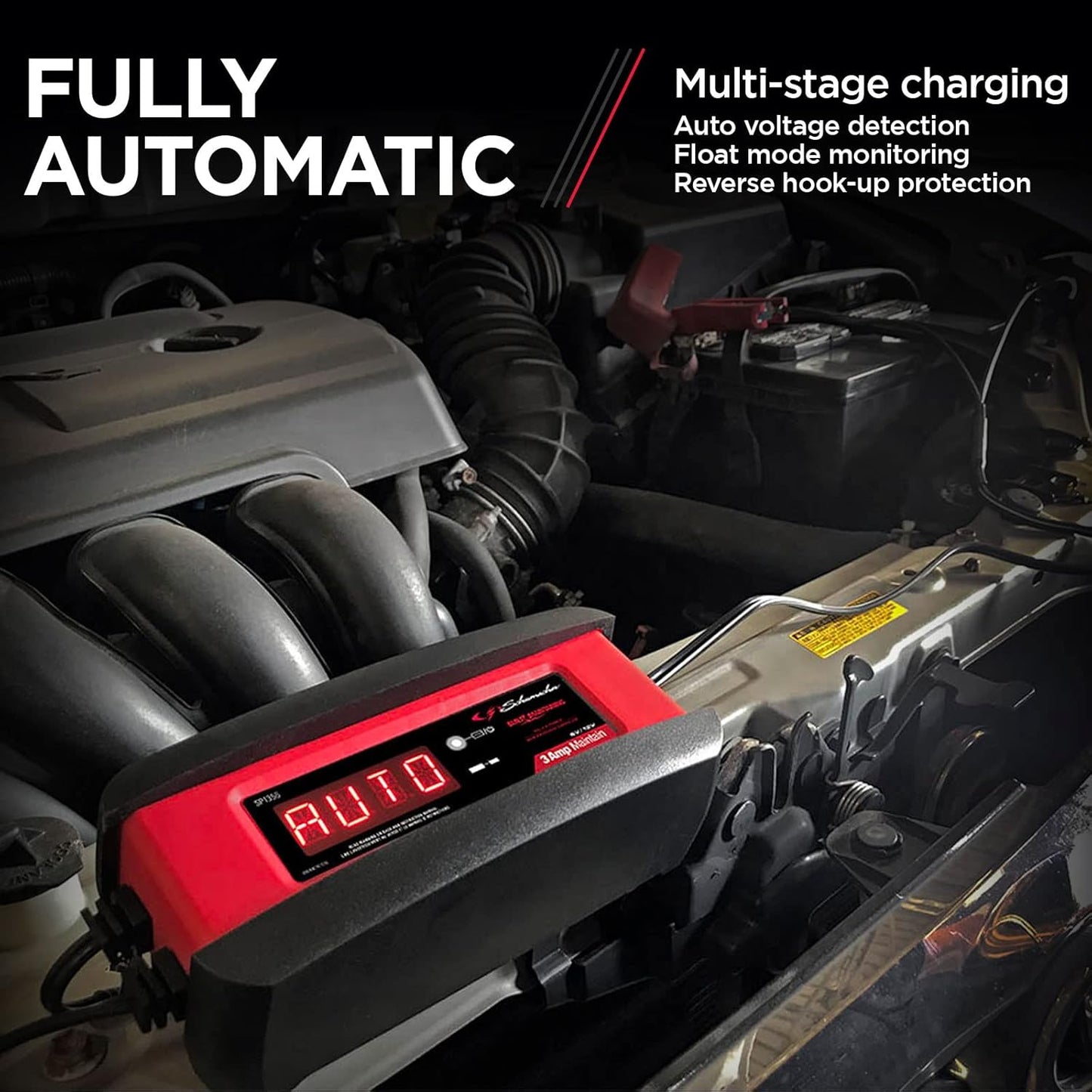 Schumacher Electric 3A Car Battery Charger and Maintainer, 3-in-1 Solution, for 6V\/12V Power Sport, Automotive, and Marine Batteries, SP1356