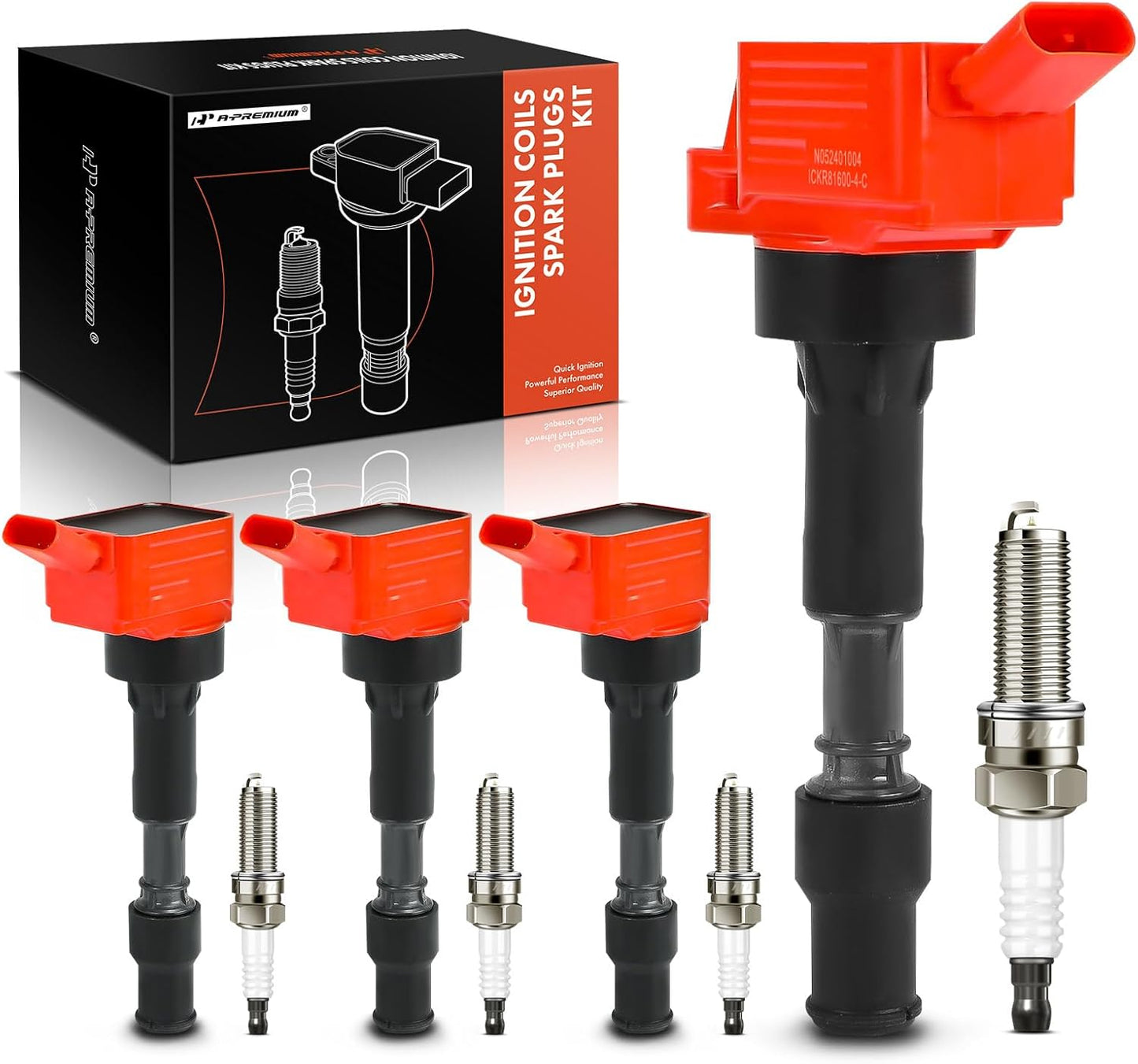 A-Premium Set of 4 Ignition Coil Pack and Iridium Spark Plugs Compatible with Hyundai Elantra 2015 & Kia Forte Koup 2017, 2.0L