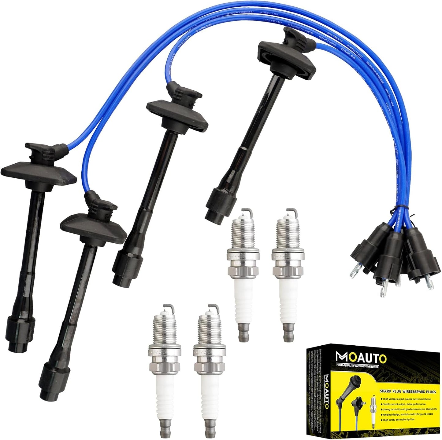 Set of 4 PCS Iridium Spark Plugs with Wire Set 32702-P0A-A00 8028 RC-HE73 671-4179 Compatible with Honda Accord Civic Acura Odyssey CL Isuzu Oasis - L4 2.3L 2.2L 1.6L