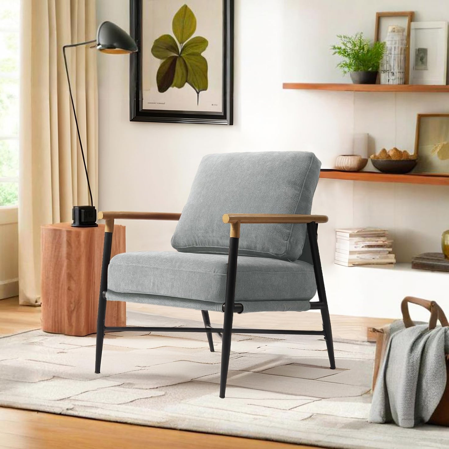 Accent Chair, Upholstered Chenille Living Room Chair with Metal Frame, Mid Century Modern Reading Lounge Sofa Armchair with Removable Cushion for Living Room, Bedroom, Office (Green, Set of 2)