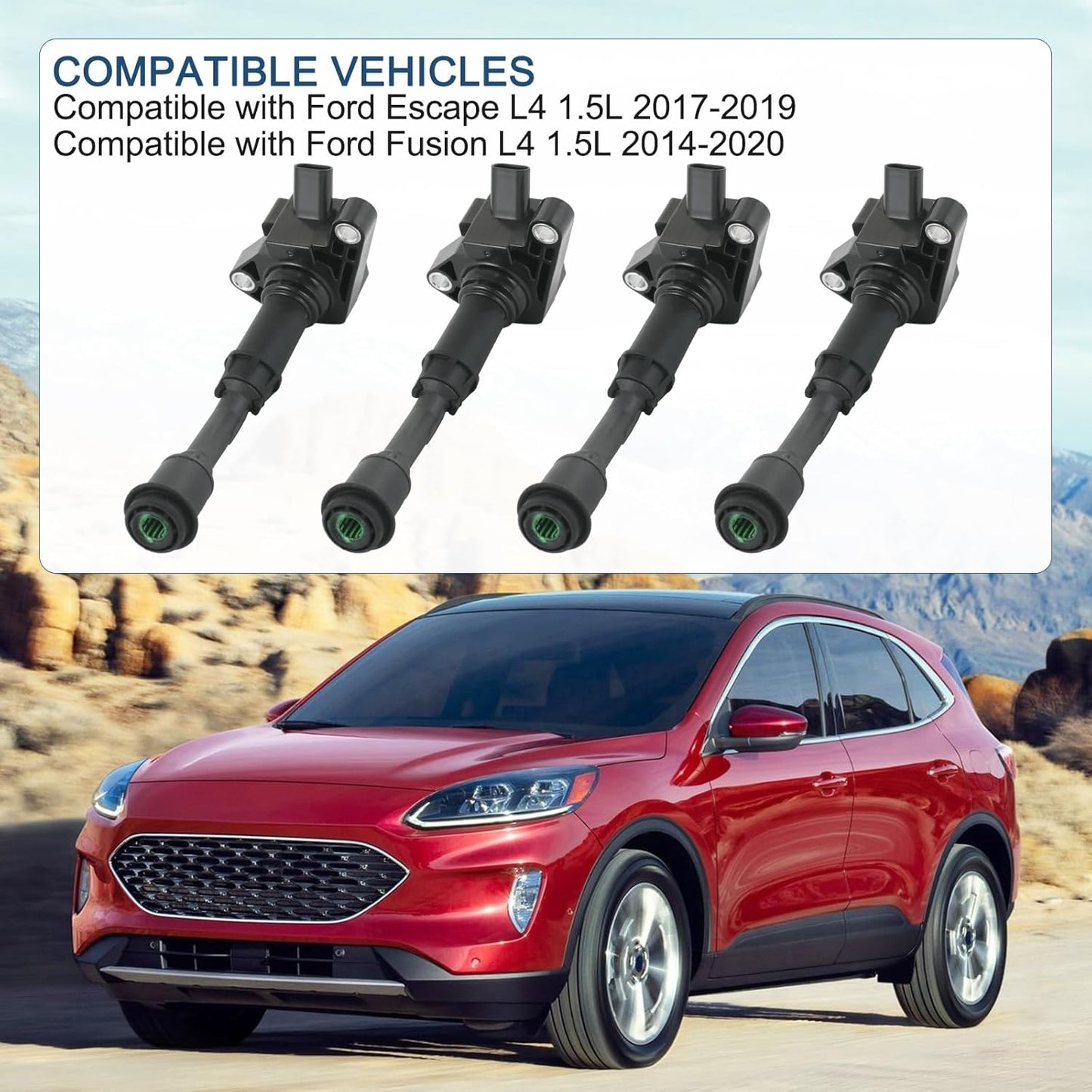 Set of 4 Ignition Coil Pack & Spark Plug Compatible with Ford Escape Fusion L4 1.5L Replace# UF735, DS7Z12029A, DS7Z12029B, C880, GN10645, DG554