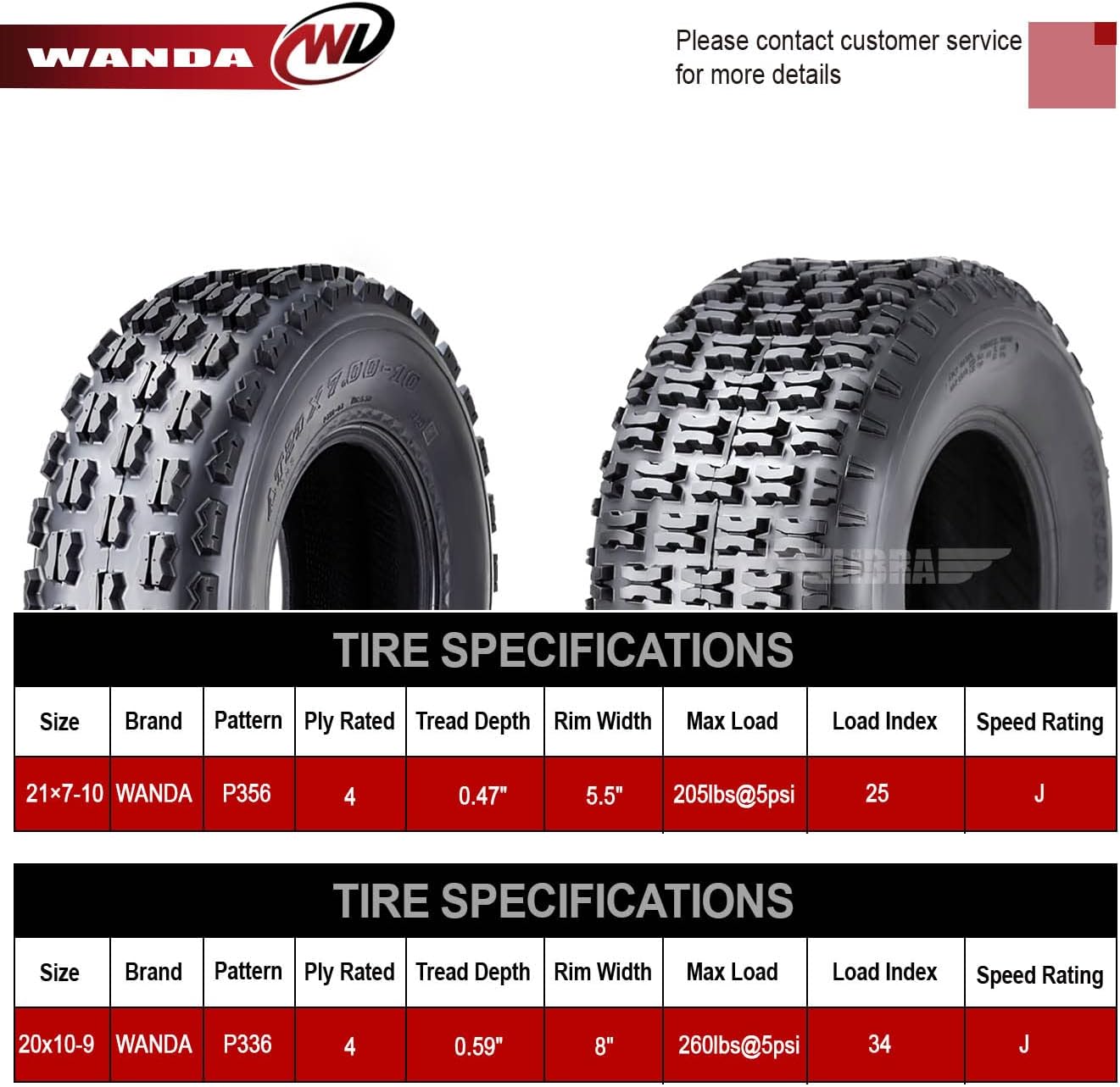 WANDA Set 4 Sport ATV Tires 21x7-10 & 20x10-9 Yamaha YFM350 YFZ450 Banshee 350