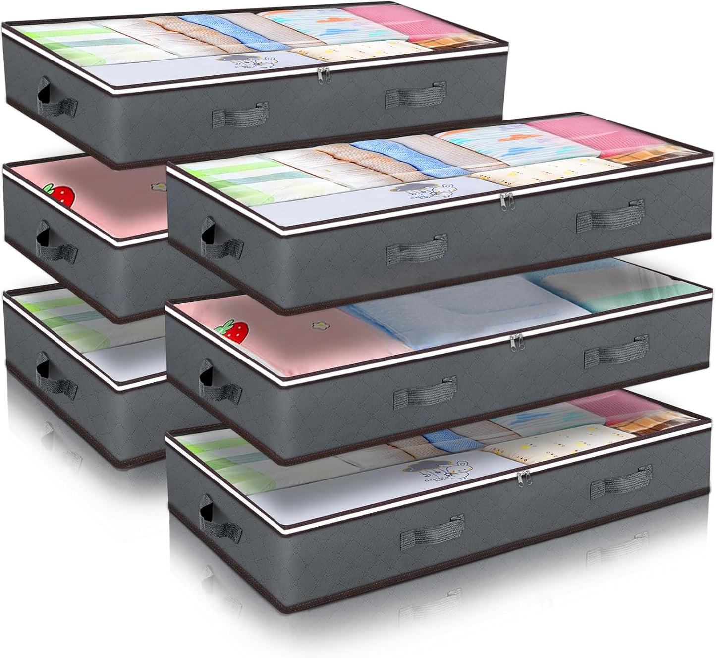 Budding Joy 90L Under Bed Storage Containers, Closet Organizers and Storage Bins, Foldable Underbed Storage Bags for Blanket, Clothing, Comforter, Sweaters, Pillows, Linen Sheets, Wrapping Paper, Grey