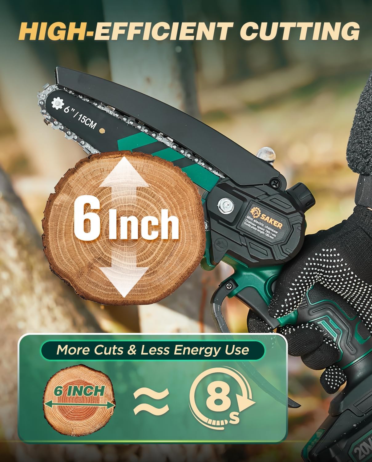 Saker Mini Chainsaw with Auto Oiler|6 Inch Chainsaws[2025 Upgraded]|Mini Cordless Electric Chain Saw|Small Handheld Portable Chainsaw Battery Powered for Tree Trimmer and Garden 2 Batteries+3 Chains