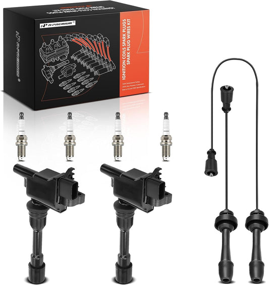 A-Premium 2 Ignition Coils with 2 Wire and 4 Iridium Spark Plugs Compatible with Mazda Protege 2001-2003, Protege5 2002-2003, 2.0L