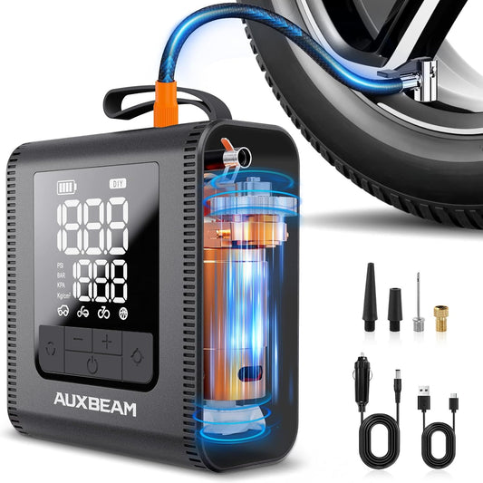 AUXBEAM H4Pro Tire Inflator Portable Air Compressor,150PSI 2 in 1 Rechargeable 5200mAh Car Tire Inflator Portable 4 Preset Inflation Modes 12V Air Pump With LCD Screen for Car, Motorcycle, Bike, Ball