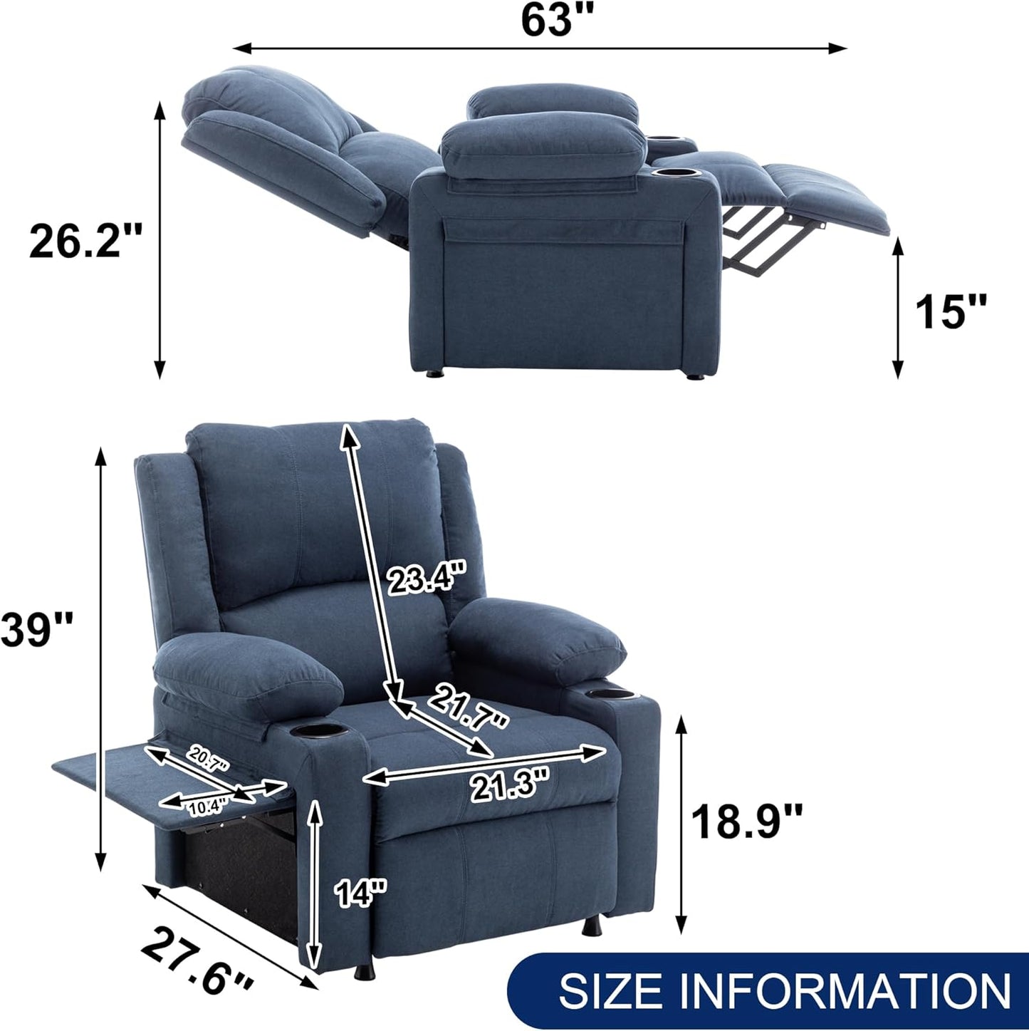 WENTMENT Recliner Chair for Living Room Massage Reading Sofa Adjustable Modern Reclining Chair for Living Room,Blue