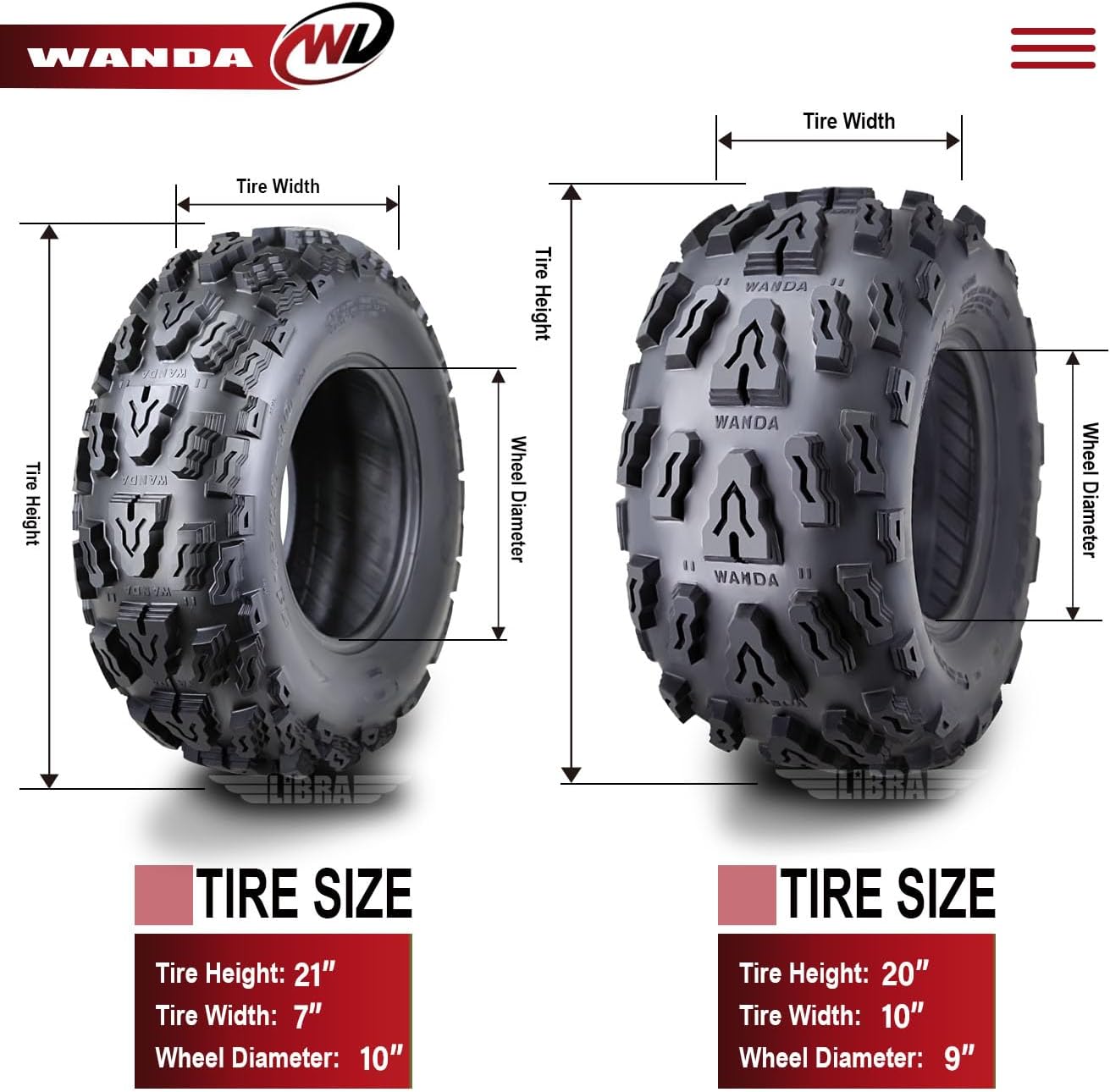 WANDA 21x7-10 & 20x10-9 Sport ATV Tire Set for Polaris Phoenix 200 Predator 500