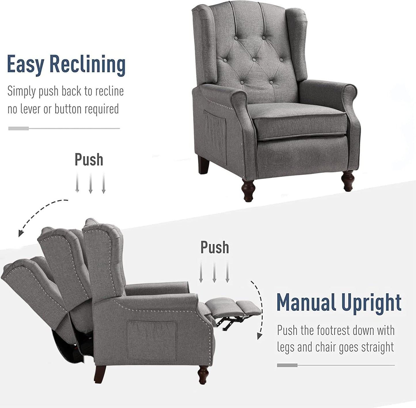 SAMERY Wingback Recliner Chair with Massage and Heat, Accent Chair Push Back Recliner Tufted Arm Chair for Living Room Bedroom, Reading Lounge Sofa Seat with Remote Control, Adjustable Backrest