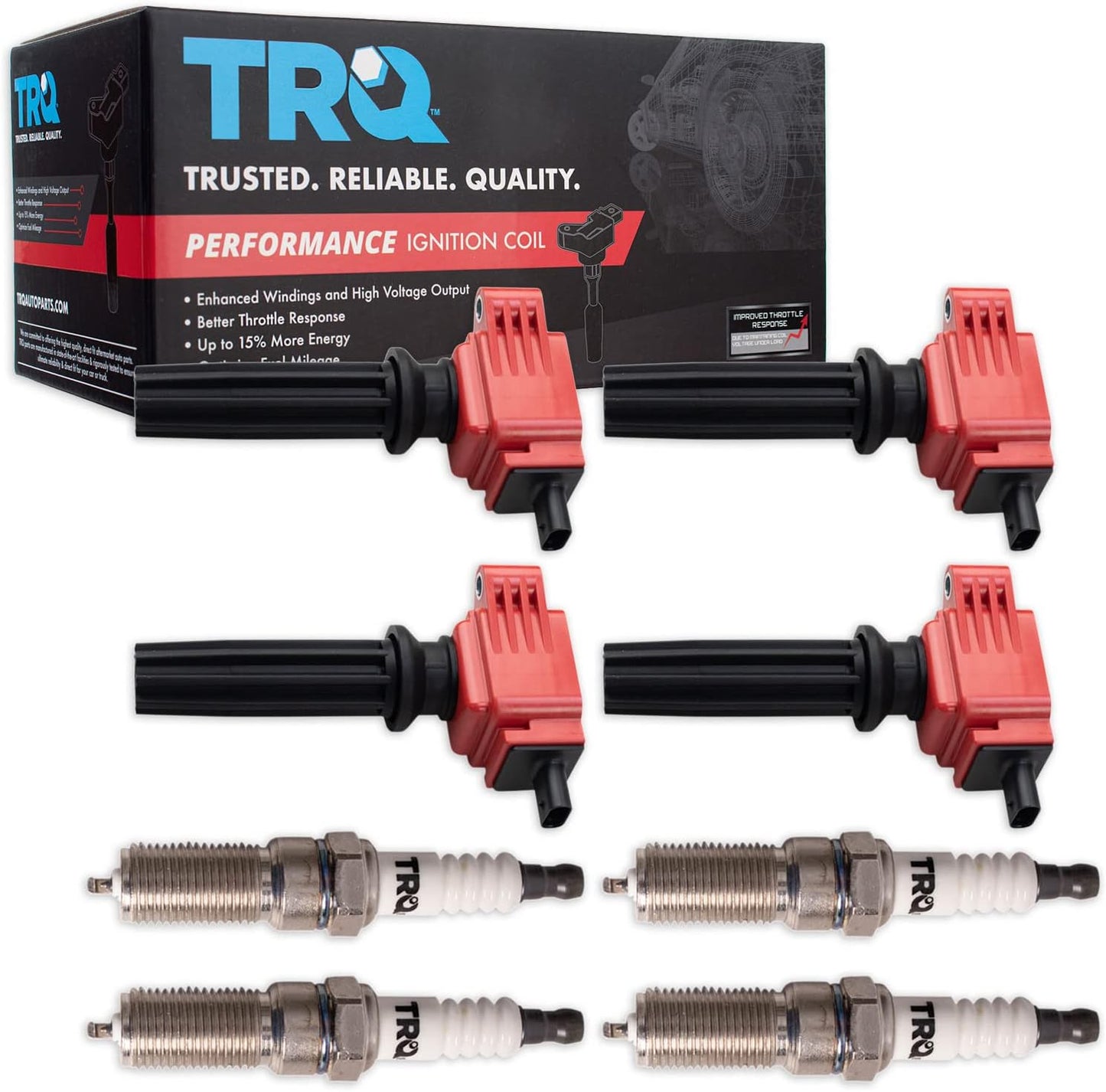 TRQ Ignition Kit Ignition Coil Spark Plugs Compatible with 92-01 Ford 91-97 Lincoln Mercury