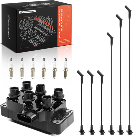A-Premium 1 Ignition Coils with 6 Spark plug Wires and 6 Iridium Spark Plugs Compatible with Ford Explorer 2006-2010, Explorer Sport Trac, Mustang, Ranger & Mazda B4000 & Mercury Mountaineer, V6 4.0L