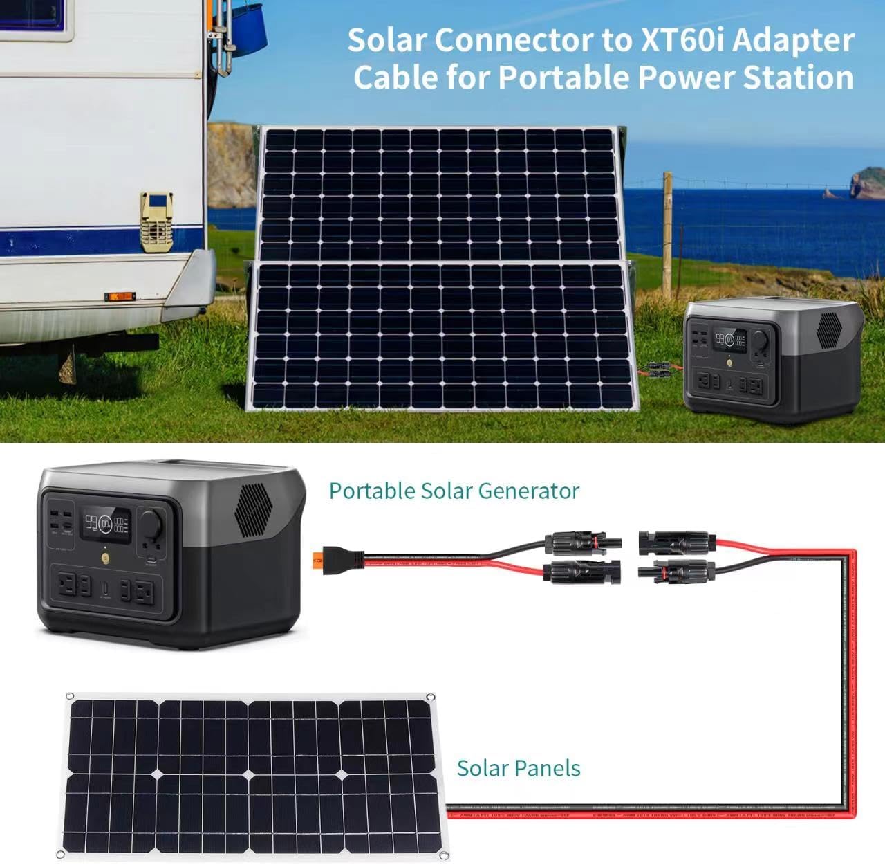 10AWG Tinned Copper Wire XT60i to Solar Panel Connector Extension Cable 35FT – Heavy-Duty Solar to XT60i Cable for RC Batteries, Drones, Solar Power Systems, and Renewable Energy Applications