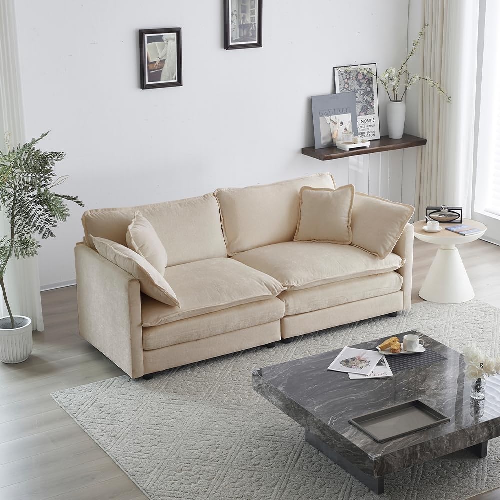 WILLIAMSPACE 41" Single Sofa Chair, Modern Upholstered Armchair with 1 Toss Pillow, Small Cream Couch Chair for Living Room, Deep Seat Reading Sofa for Bedroom Apartment, Chenille Fabric (Cream White)