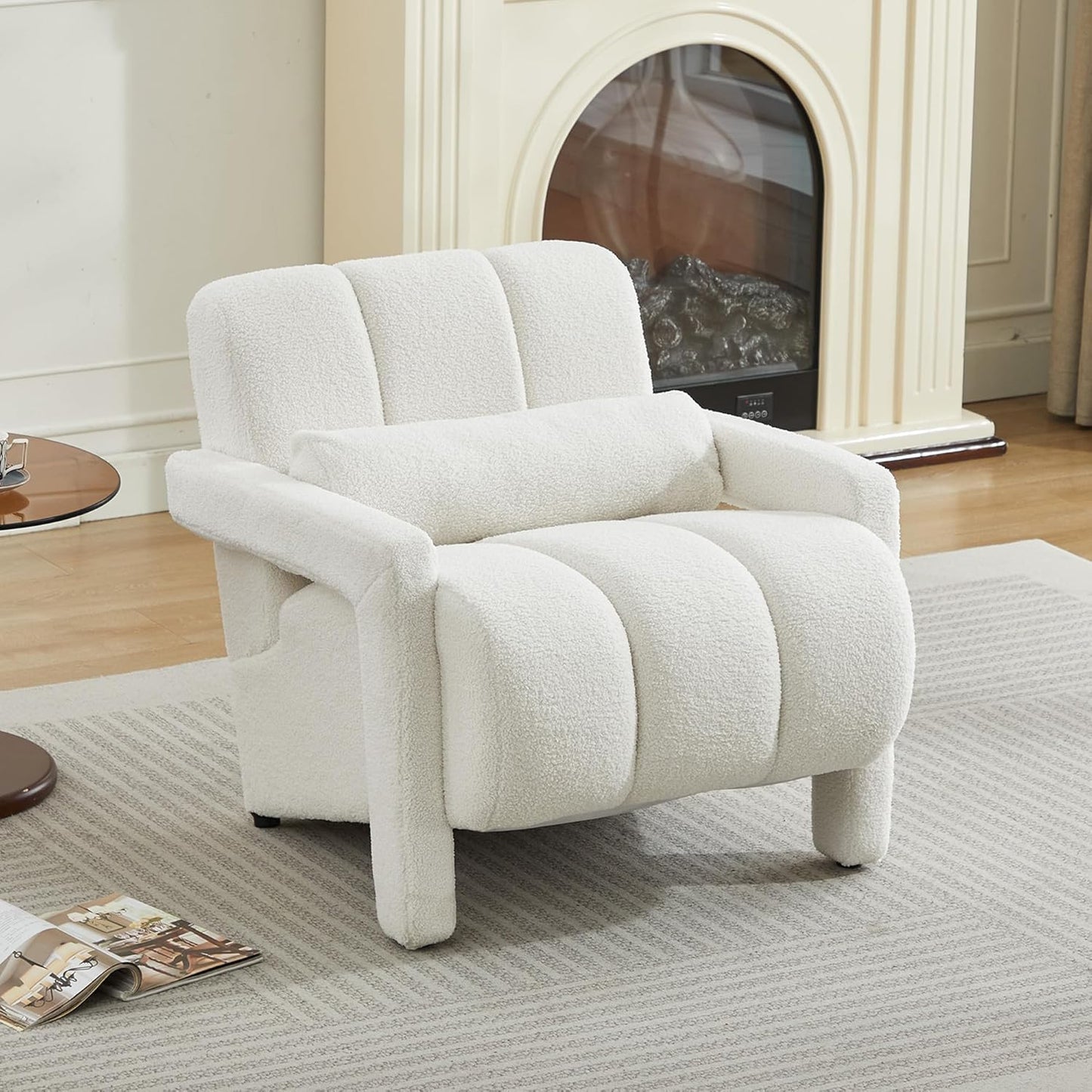 LOULENS Sherpa Accent Chair Set of 2 for Living Room, Modern Upholstered Armchair with Thick Cushion and Pillow, Comfy Lounge Chair for Bedroom, Apartment, Waiting Room,Beige