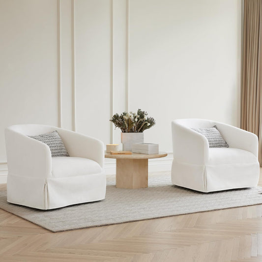 Swivel Accent Chair Modern Barrel Armchair for Bedroom Nursery Reading Waiting Living Room,Set of 2,White
