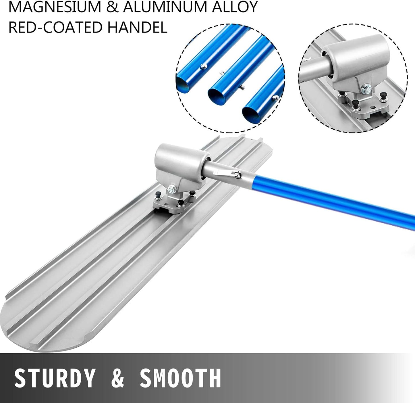 VEVOR Bull Float Magnesium Concrete Float 48 x 8 Round End Concretes Floats Tools Cement Tool Bull Concrete Kit Bull Float with 4 Float Handle Bull Floats Bracket Concretes Tools Finishing Bulls