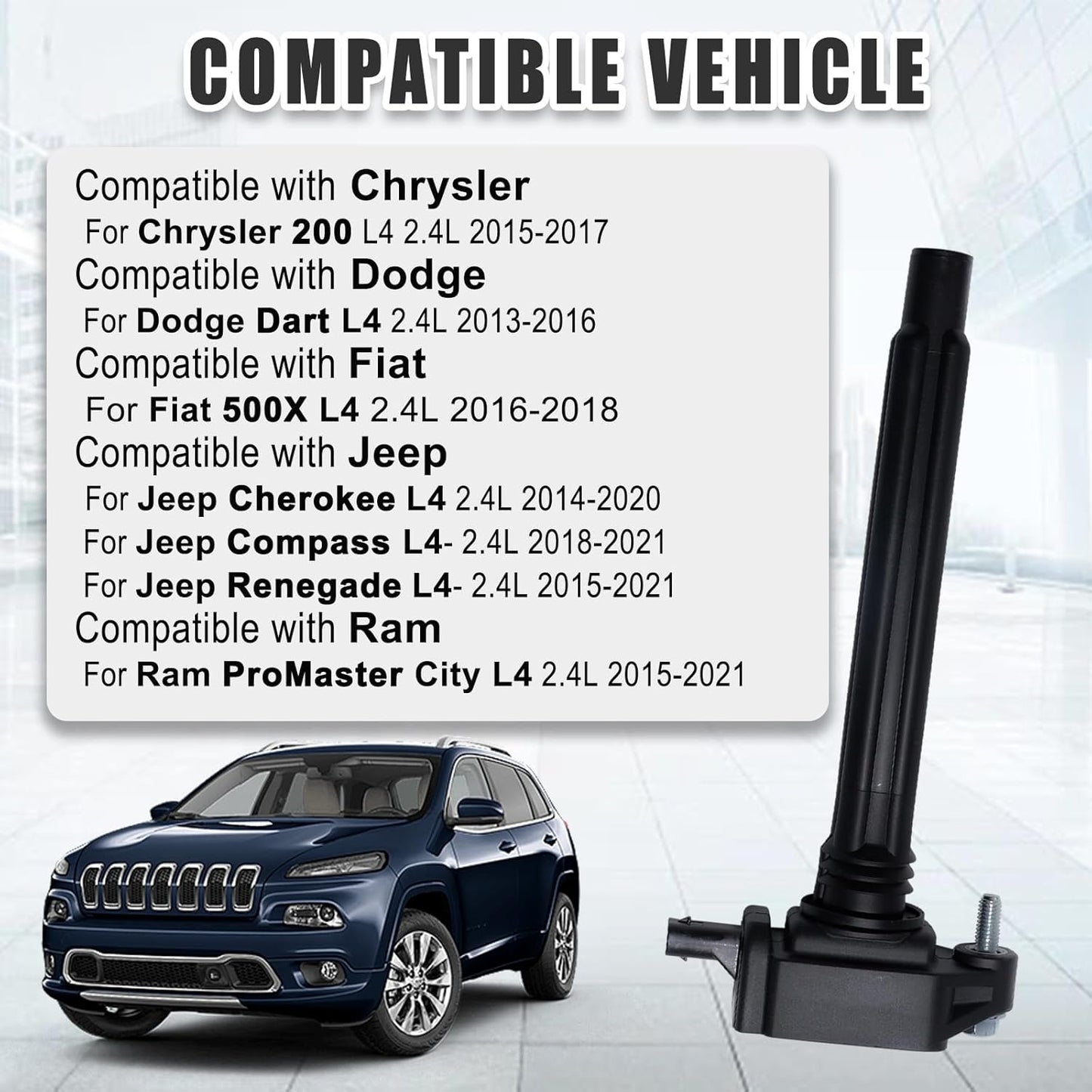 UF751 Ignition Coil Pack Set of 4 Compatible with Chrysler 200 Jeep Renegade Cherokee Compass Fiat 500X Dodge Dart Ram ProMaster City 2013-2021 2.4L, UF754, 68242286AA, 68080580AB, 0221504050