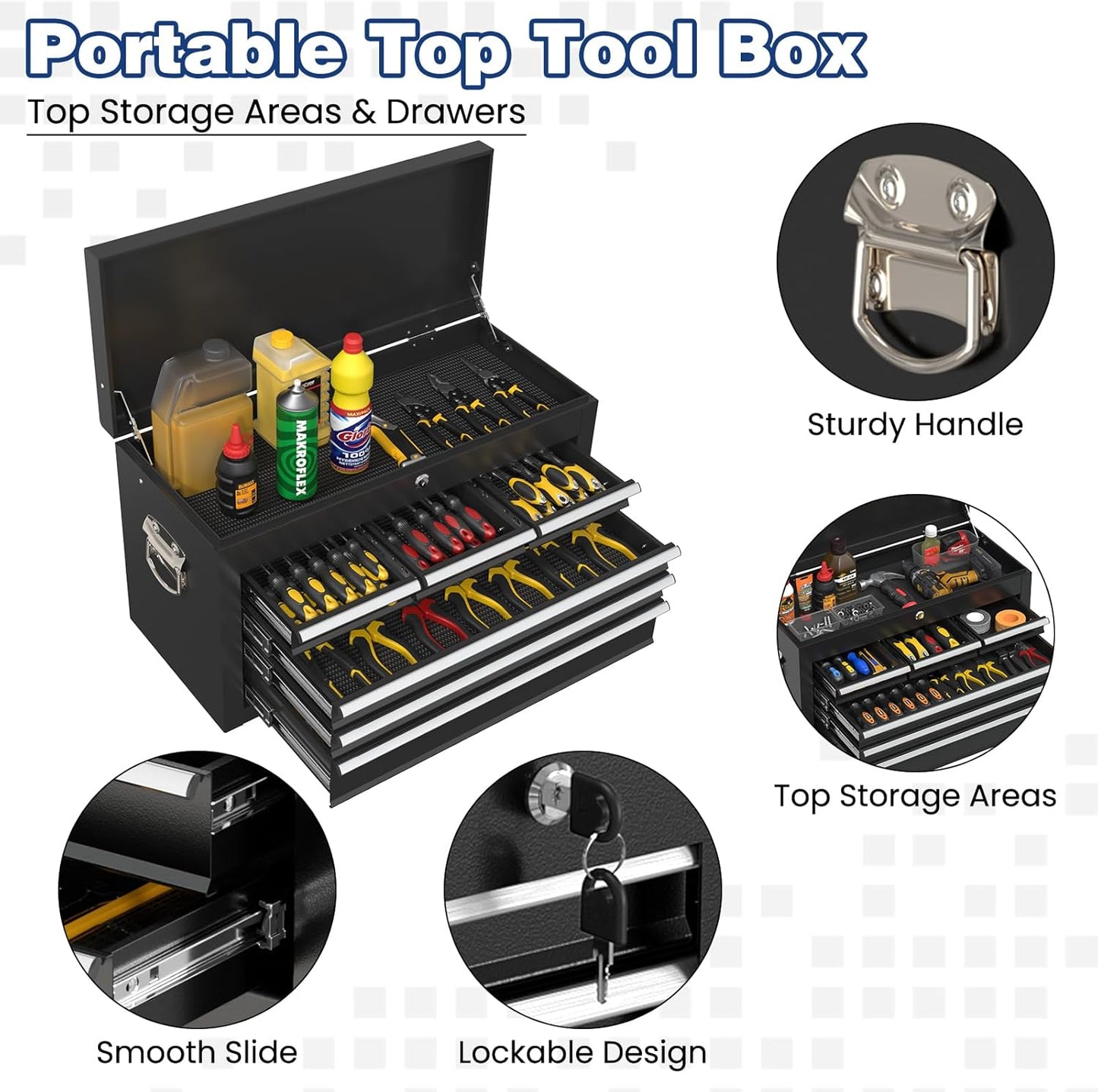 Rolling Tool Box with Wheels, 8-Drawer High Capacity Tool Chest with Wheels, Removable Storage Toolbox with Lock for Garage, Workshop