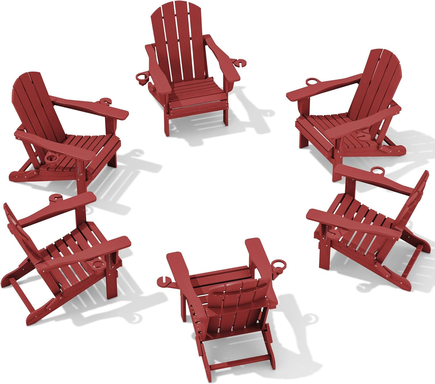 SERWALL Adirondack Chair with Cup Holders - Composite Adirondack Chairs Set of 8 HDPE Outdoor Chairs All Weather Use- Brown
